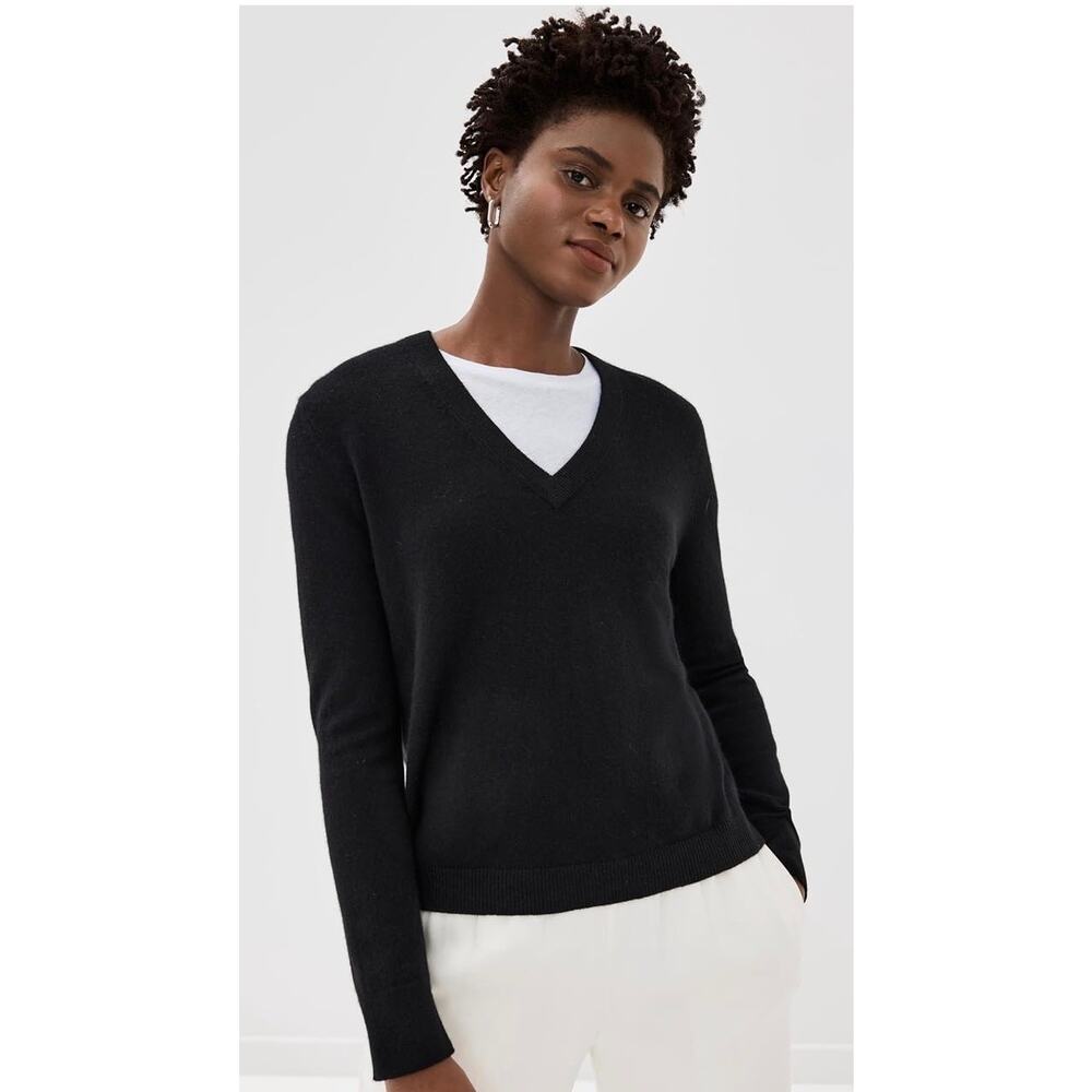 Jenni Kayne sweater Flynn black 100% cashmere v neck quiet luxury minimalist S